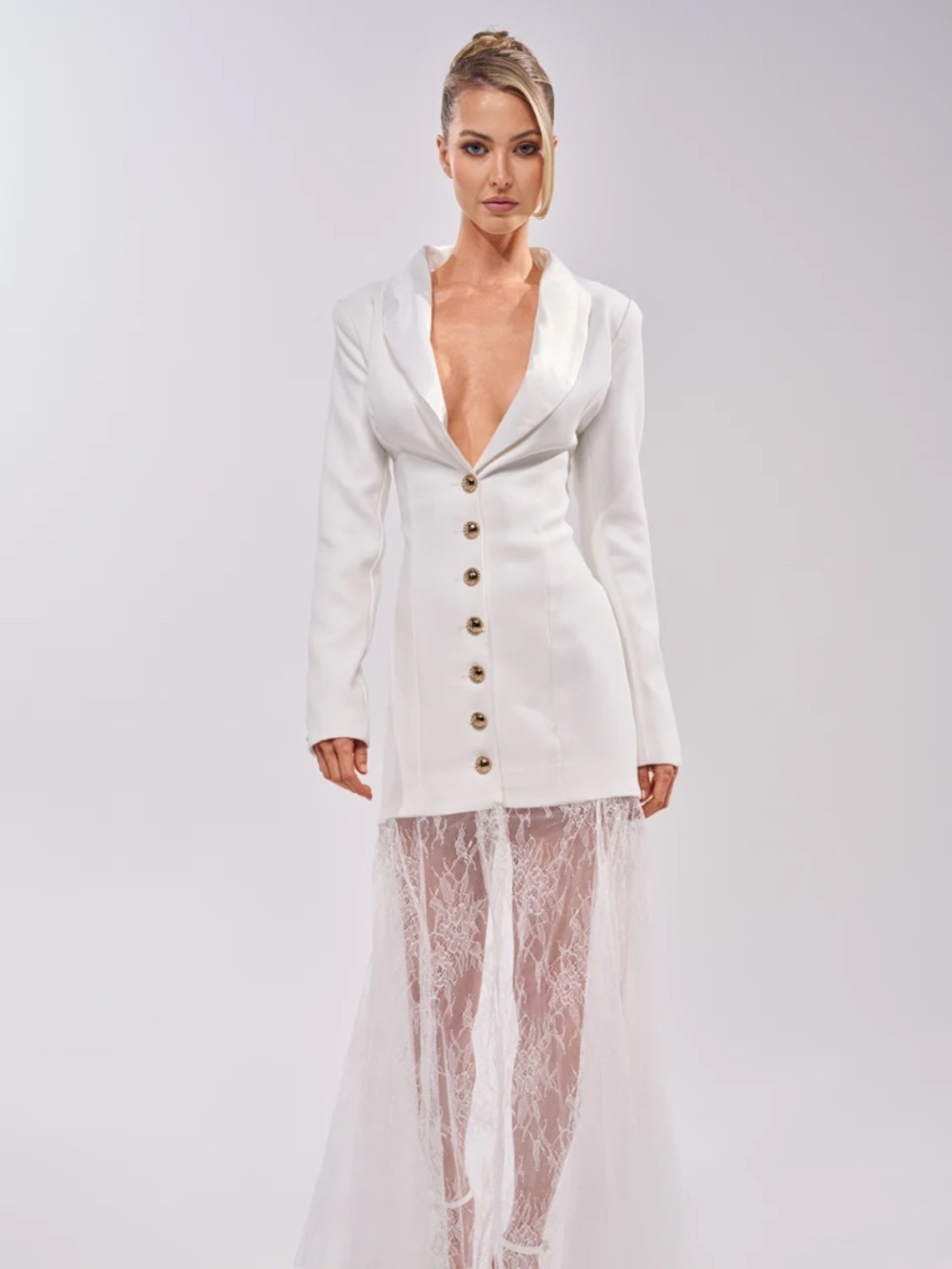 AKIRA OK BOSS LADY BLAZER MAXI DRESS IN WHITE Size XLXL